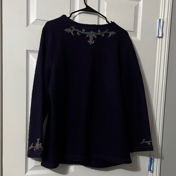 Coldwater creek Vintage 100%Wool Embroidered Dark Purple Cardigan Sweater - Picture 8 of 8